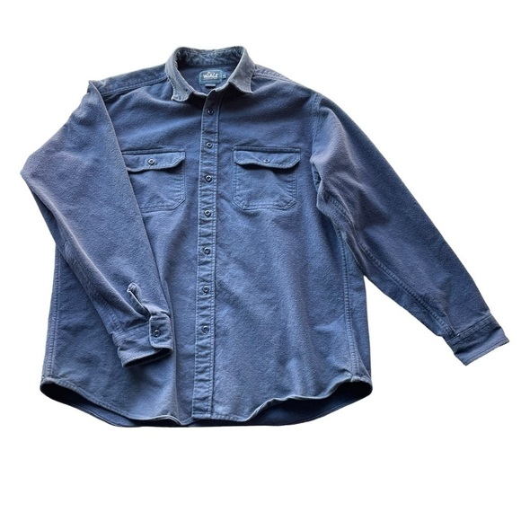 Woolrich Vintage Chamois Cotton Button Down Flannel Shirt Blue XL Long Shacket - Picture 7 of 10
